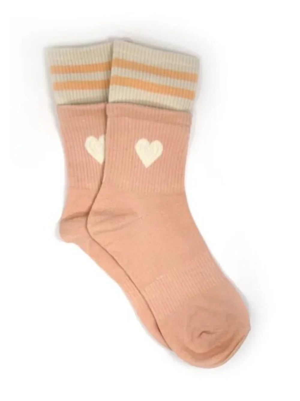 NWT Heart Cuff Sock-in-a-Sock Striped Layered Peach Socks
